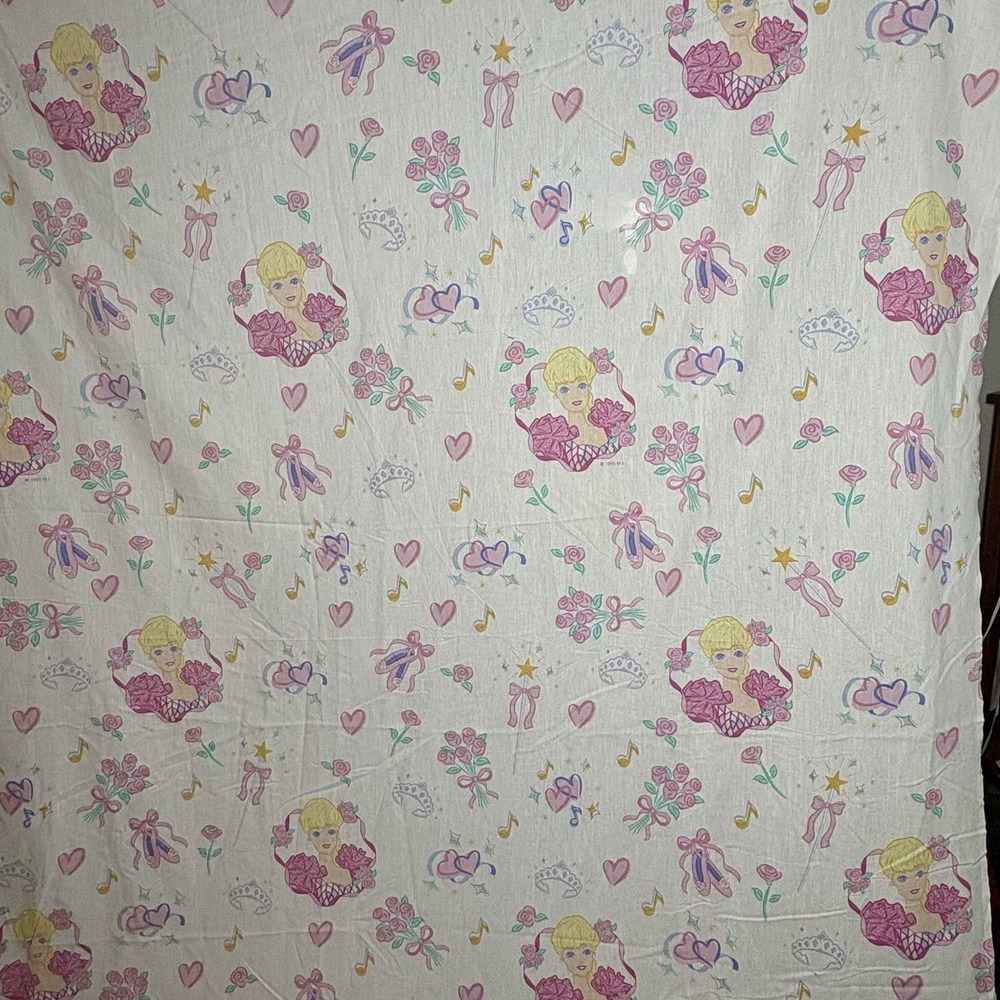 Barbie Twin Size Flat Sheet Skirt Curtain Panels Pillowcase VTG 1995 - Picture 8 of 16